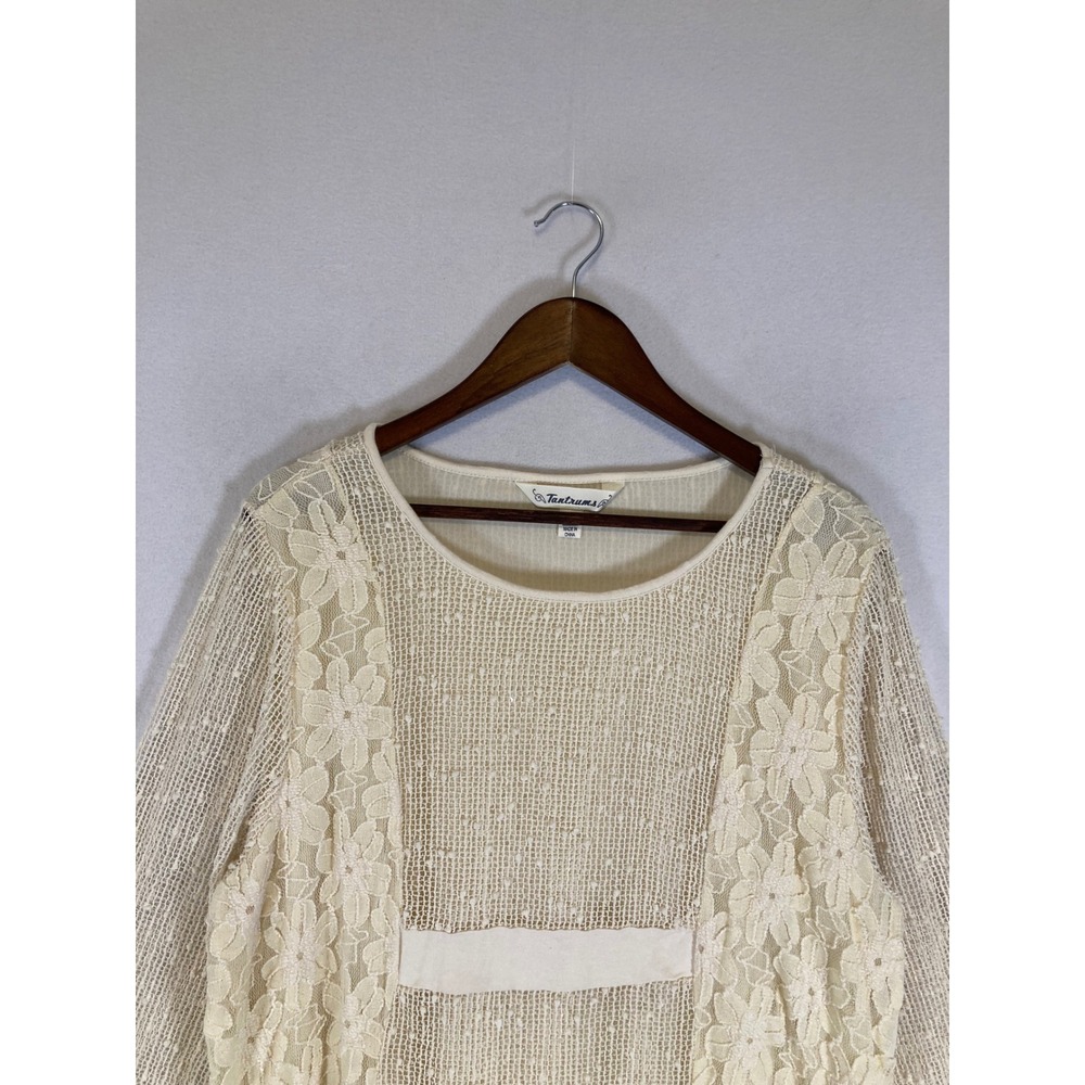 Boho Romantic Tantrums Women XXL Ivory Floral Lace Sequin Layered Ruffle Tunic - Picture 8 of 11